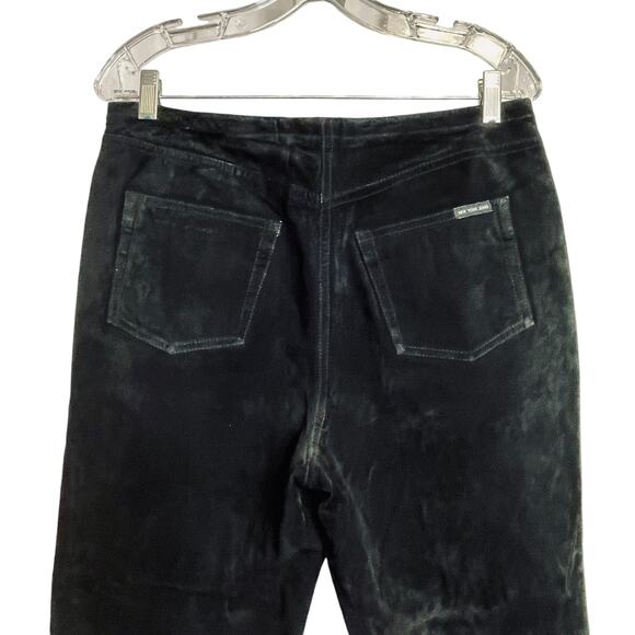 New York & Co 90s Black Suede Retro Leather Classic Straight Leg Pants Jeans 12 - Picture 3 of 9